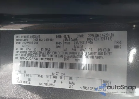 2017 Ford Escape S from USA, damaged, VIN 1FMCU0F7XHUC73677